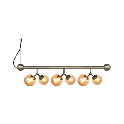 Atom horisontell ljuskrona mini, amber/antik mässing