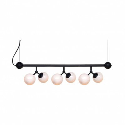 Atom horisontell ljuskrona mini, opal/svart
