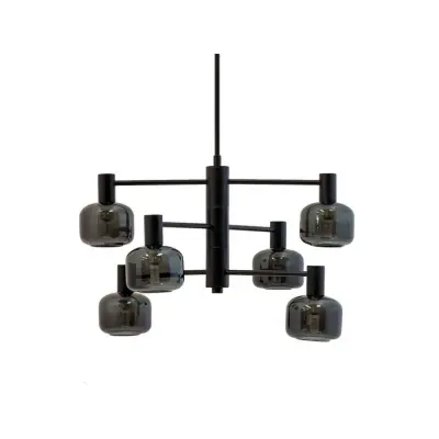 Dyberg Larsen - Arp 6 ljuskrona, svart/rökfärgad, 6 lampor
