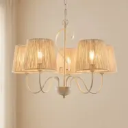 Eugenia ljuskrona, 5 lampor, rep, Ø 65 cm, beige, E14 – Lucande - Vardagsrum - Papper / papp - Med lampskärm