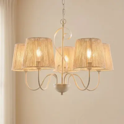 Eugenia ljuskrona, 5 lampor, rep, Ø 65 cm, beige, E14 – Lucande - Vardagsrum - Papper / papp - Med lampskärm