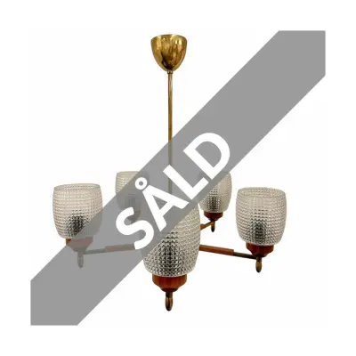 Evald takkrona 5-arm, våfflat klarglas