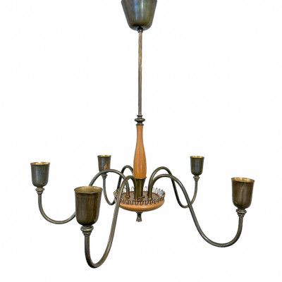 Louise takkrona 5-arm, mässing/trä