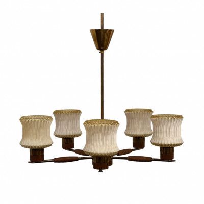 Meja takkrona 5-arm, räfflat glas