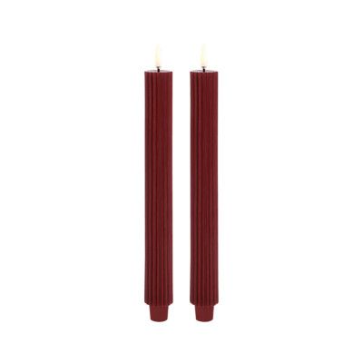 Uyuni Lighting - Taperljus LED Grooved 2-pack 3,2x25,5 cm Wine Röd/Smooth