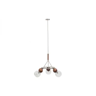 WOOOD Babble taklampa, w. 3 glödlampor - metall, brunt valnötsträ och klart glas