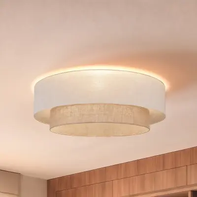Boho-taklampa, beige/jute, Ø 80 cm, textil, E27 – Duolla - Hall - Tyg / textil - Plafond