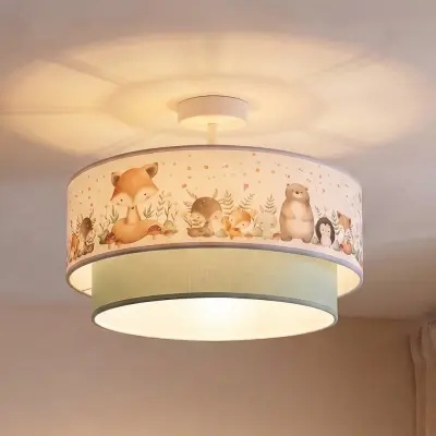 Boho-taklampa för barn, salviagrön/mångfärgad, Ø40 cm, textil, Duolla - Barnrum - Tyg / textil - Med avstånd