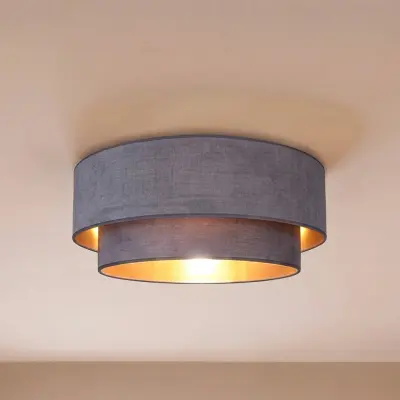 Boho-taklampa, grå/guld, Ø 60 cm, textil, E27 – Duolla - Hall - Ung livsstil - Tyg / textil - Plafond