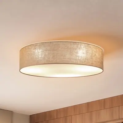 Boho-taklampa, jute/jute, Ø 80 cm, textil, E27 – Duolla - Hall - Tyg / textil - Plafond