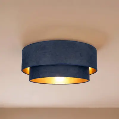Boho-taklampa mörkblå/guld Ø60 cm, textil, E27 – Duolla - Hall - Ung livsstil - Tyg / textil - Plafond