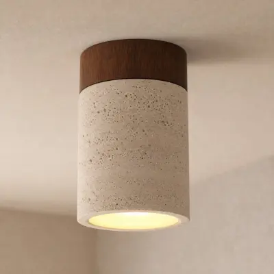 Carlotta taklampa, beige/valnöt, Ø 12 cm, trä/betong – Lucande - Vardagsrum - Modern - Med en ljuskälla