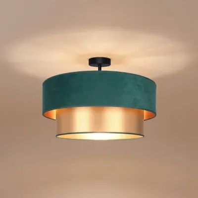 Dorina taklampa, grön/guld, Ø 60 cm, textil, E27 – Duolla - Kök - Ung livsstil - Tyg / textil - Med en ljuskälla