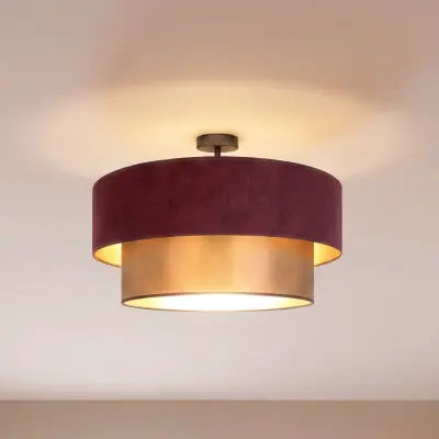 Dorina taklampa mörkröd/guld Ø60 cm textil, E27 – Duolla - Kök - Ung livsstil - Tyg / textil - Med en ljuskälla