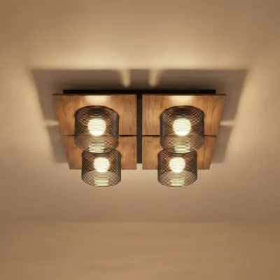 Eiko LED-taklampa, valnöt/rökgrå, glas, 42 cm, kantig – Lucande - Vardagsrum - Modern - Plast - Vinklad
