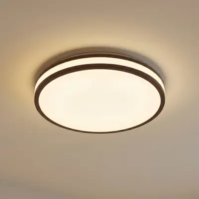 Emiva LED-taklampa, mörkt trä, CCT, Ø 40 cm – Lindby - Vardagsrum - Modern - Med en ljuskälla