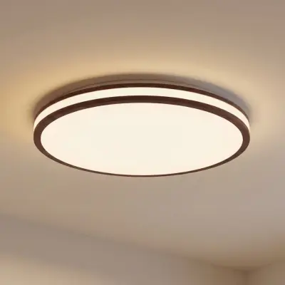 Emiva LED-taklampa, mörkt trä, CCT, Ø 50 cm, dimbar, timer – Lindby - Vardagsrum - Modern - Med en ljuskälla