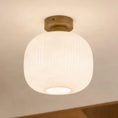 Evey taklampa, Ø 25 cm, vit/beige, glas – Nola - Vardagsrum - Skandinavisk - Rund