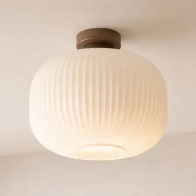 Evey taklampa, Ø 35 cm, vit/beige, glas – Nola - Vardagsrum - Skandinavisk - Rund