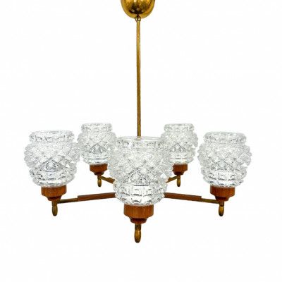 Johan takkrona 5-arm, trä/klarglas