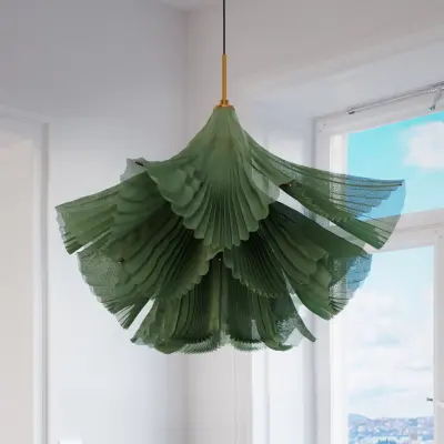 Juliette hänglampa, grön, metall, tyll, 75 cm, E27 – By Rydéns - Matsal - Design - Med en ljuskälla