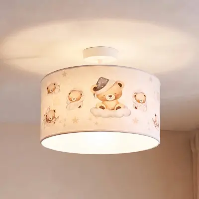 Kids Print taklampa, färgglad/beige, Ø35 cm, textil – Duolla - Barnrum - Tyg / textil - Med en ljuskälla