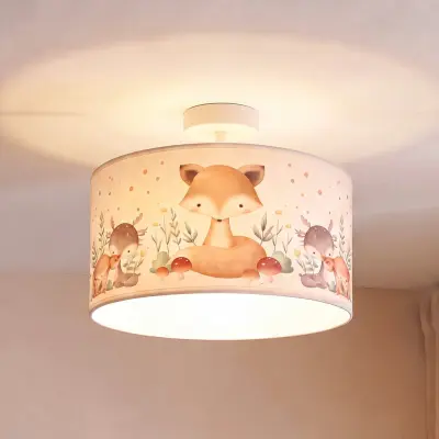 Kids Print taklampa, färgglad/vit, Ø35 cm, textil – Duolla - Barnrum - Tyg / textil - Med en ljuskälla