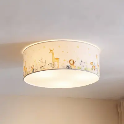 Kids Print taklampa, färgglad/vit, Ø50 cm, textil – Duolla - Barnrum - Tyg / textil - Med flera ljuskällor