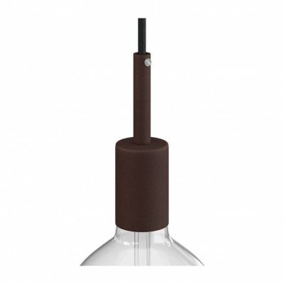 Kit cylindrisk lamphållare E27 i metall med 7 cm lång dravaglastare lackerad mörkrost