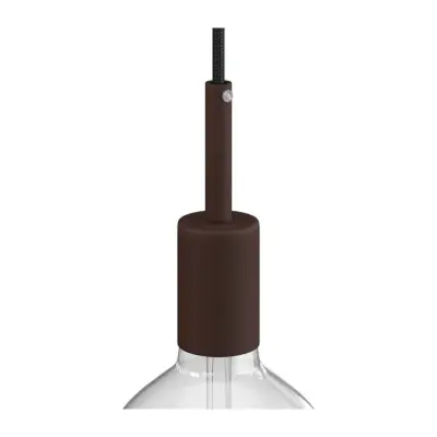 Kit cylindrisk lamphållare E27 i metall med 7 cm lång dravaglastare lackerad mörkrost