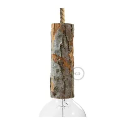 Lamphållare E27 i trä med bark - Large