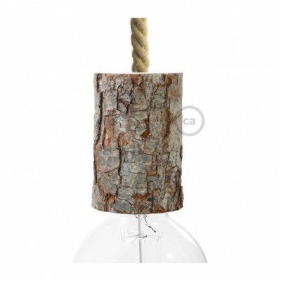 Lamphållare E27 i trä med bark - Small