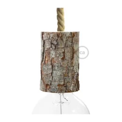 Lamphållare E27 i trä med bark - Small