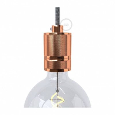 Lamphållare E27 med dubbel hylsa i räfflat aluminium koppar