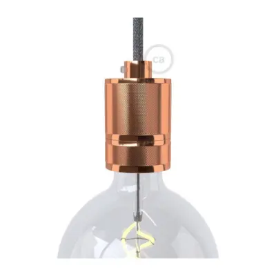 Lamphållare E27 med dubbel hylsa i räfflat aluminium koppar