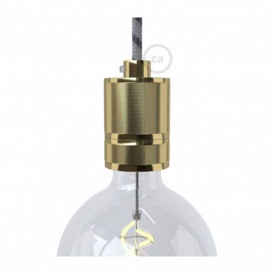 Lamphållare E27 med dubbel hylsa i räfflat aluminium mässing