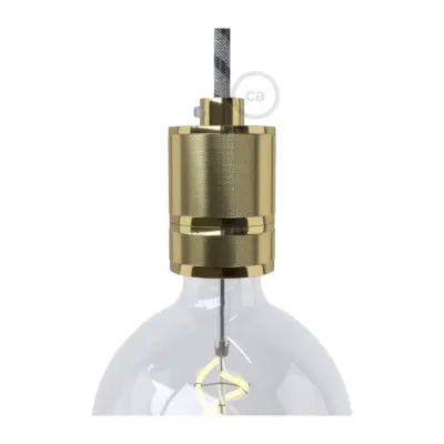 Lamphållare E27 med dubbel hylsa i räfflat aluminium mässing