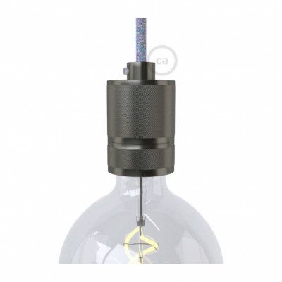 Lamphållare E27 med dubbel hylsa i räfflat aluminium mörkgrå