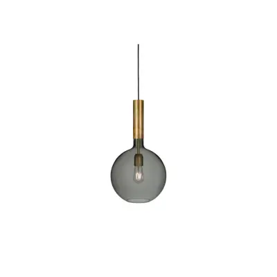 Konsthantverk Rosdala taklampa, råmässing/rökfärgat glas 30cm