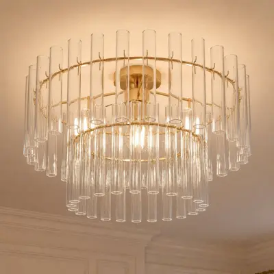 Leanna taklampa, klar/mässing, Ø 54 cm, glas – Lucande - Vardagsrum - Modern - Med en ljuskälla