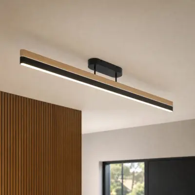 LED-taklampa Holven, 113 cm, svart/trä, dimbar, CCT – Lucande - Vardagsrum - Modern - Linjär