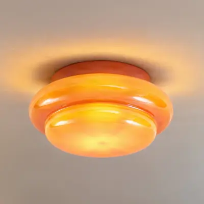 Leilani taklampa, orange, E27, Ø 35 cm, glas – Lucande - Vardagsrum - Design - Med en ljuskälla
