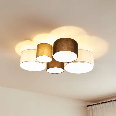 Lettie 5 taklampa grå/svart/vit – Lindby - Vardagsrum - Skandinavisk - Tyg / textil - Rund