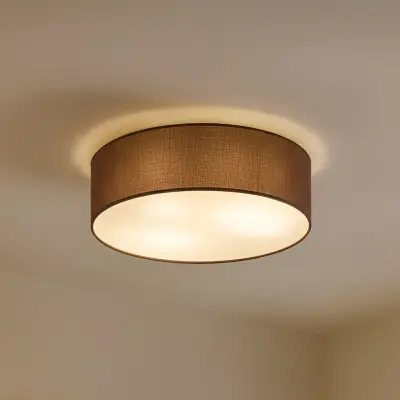 Sebatin taklampa Ø40 brun/vit/nickel – Lindby - Sovrum - Modern - Tyg / textil - Rund