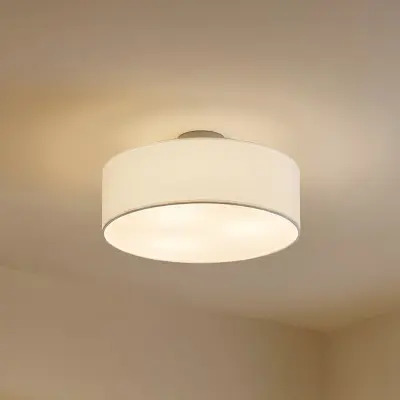 Sebatin taklampa Ø40 vit/nickel – Lindby - Sovrum - Modern - Tyg / textil - Rund