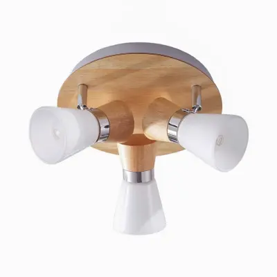 Lindby - Vivica taklampa, trä/krom, 3 lampor, Ø 26 cm