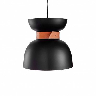 Liv taklampa, mattsvart/läder 30cm