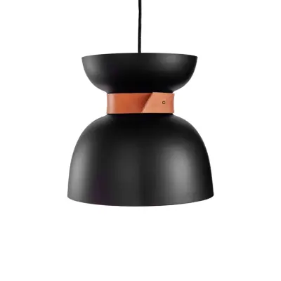 Liv taklampa, mattsvart/läder 30cm