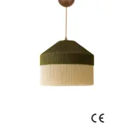 LUMI Ivernia taklampa, justerbar höjd - krämfärgad och grön makramé