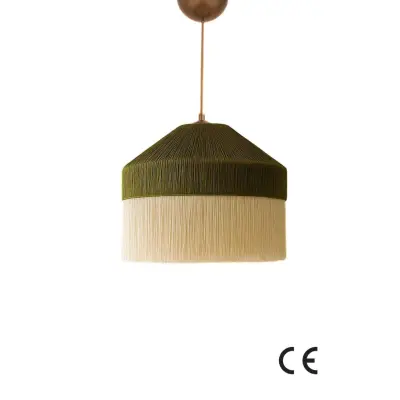 LUMI Ivernia taklampa, justerbar höjd - krämfärgad och grön makramé